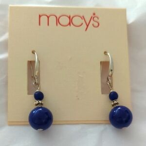 Macy's Blue Beaded Drop Earrings. New NWT  NAVY BLUE Sale
